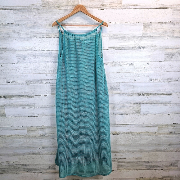 Haute Hippie Turquoise Crochet Maxi Swim Cover Up Dress Boho Beach Resort Sz XL - Picture 9 of 16